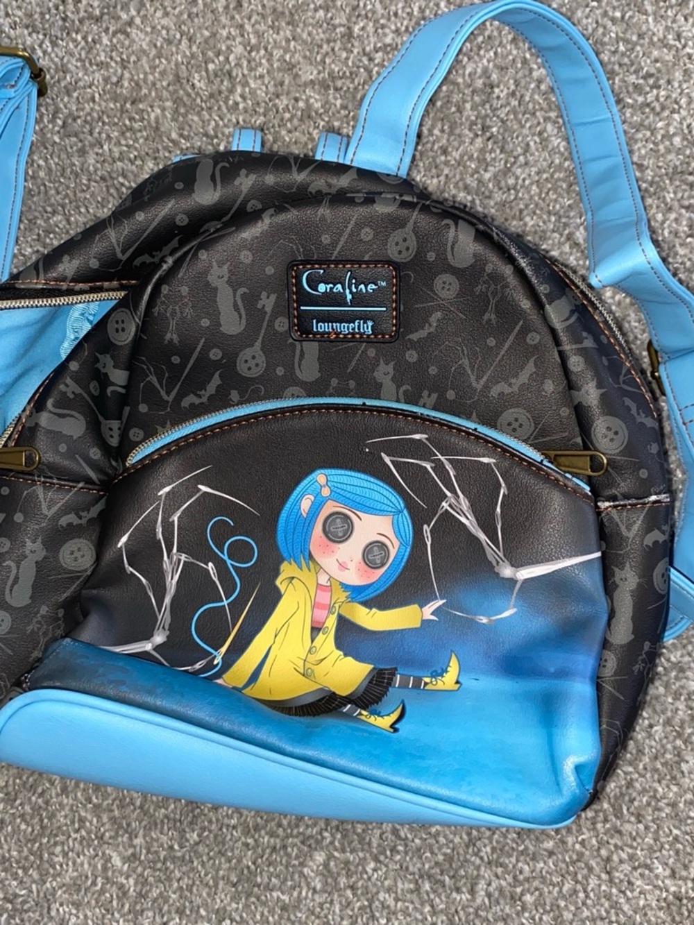 Loungefly Coraline Mini Backpack - Black, Light Blue & Yellow